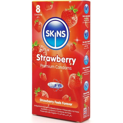 PRESERVATIVOS PREMIUM DE FRESA - PAQUETE DE 8