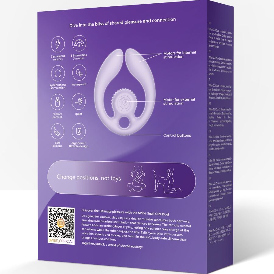 VIBRADOR DE CARACOL - ESTIMULADOR PARA PAREJAS GIZI DUO CON CONTROL REMOTO LILAS