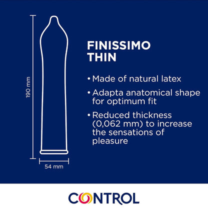 Embalagem de CONTROL Preservativos Finíssimo Senso, destacando as 144 unidades e o design fino.