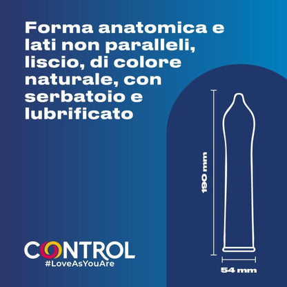 Embalagem dos preservativos Control Natureza Formato Adapta, 144 unidades, mostrando design e características.