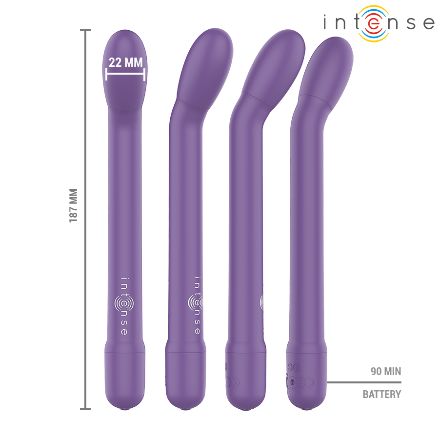 Close-up do INTENSE FUN Estimulador de Ponto G Recarregável Karlie Roxo, mostrando seu design ergonómico e cor vibrante.