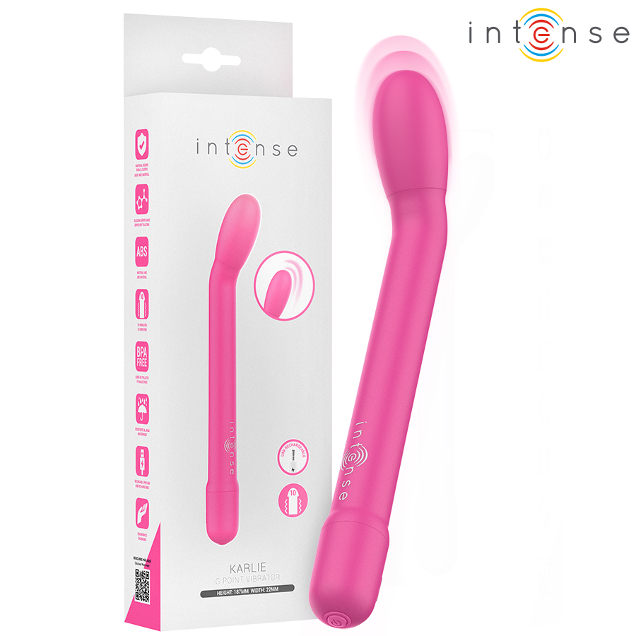INTENSE Estimulador Ponto G Recarregável Karlie Rosa em detalhe, mostrando o design ergonómico e a cor suave.
