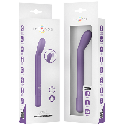 Close-up do INTENSE FUN Estimulador de Ponto G Recarregável Karlie Roxo, mostrando seu design ergonómico e cor vibrante.