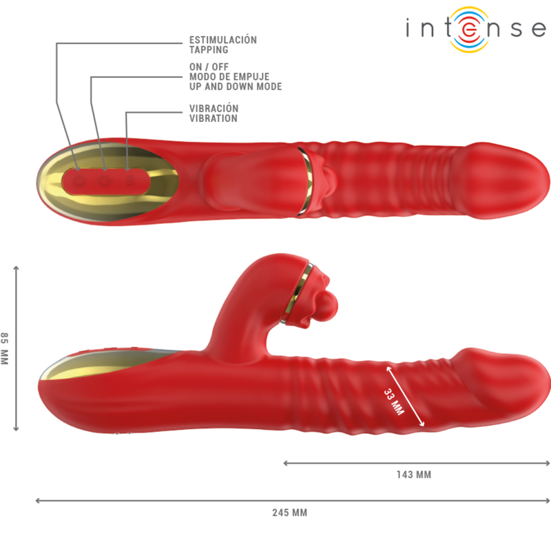 Vibrador Thalia Multifuncional INTENSE com vibração, impulso e estimulação clitoriana, cor vermelha