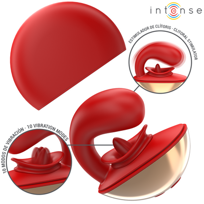 Close-up do vibrador e estimulador INTENSE Mariah em formato U, vermelho, feito de silicone macio.