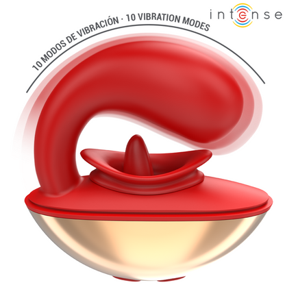 Close-up do vibrador e estimulador INTENSE Mariah em formato U, vermelho, feito de silicone macio.
