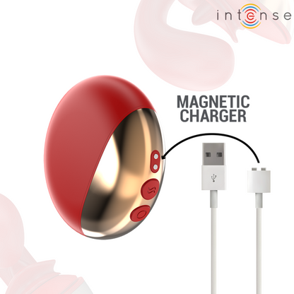 Close-up do vibrador e estimulador INTENSE Mariah em formato U, vermelho, feito de silicone macio.