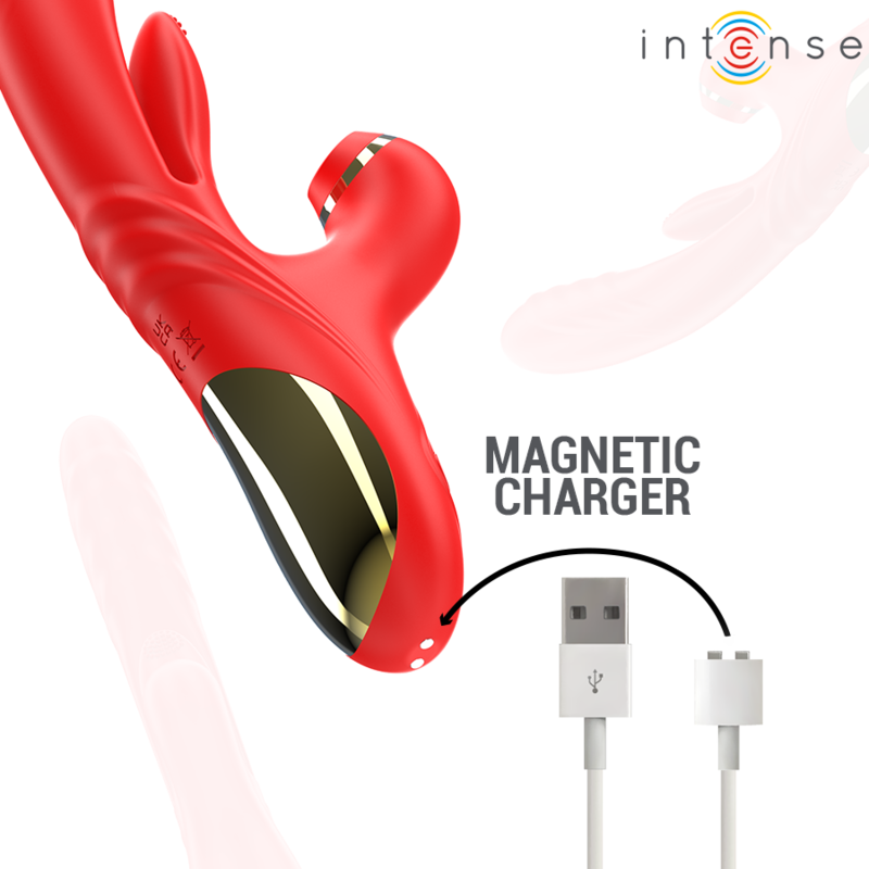 Vibrador Multifuncional INTENSE KAROL com funções de thrust, vibração e sucção, cor vermelho