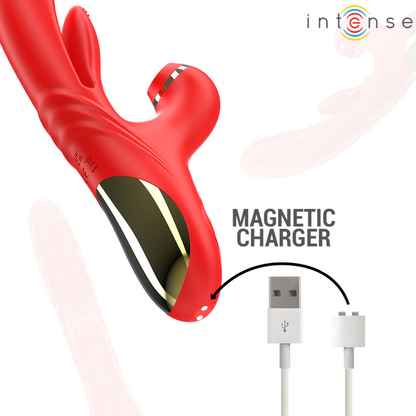 Vibrador Multifuncional INTENSE KAROL com funções de thrust, vibração e sucção, cor vermelho