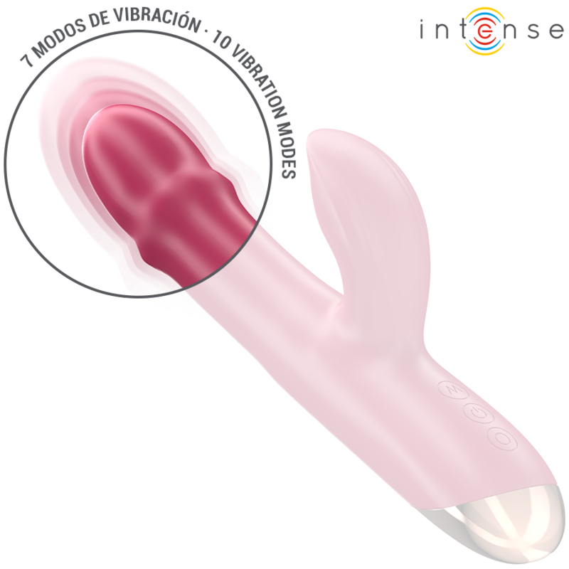 Close-up of the INTENSE Chloe Vibrador Multifuncional 3 em 1 Vermelho, showing its ergonomic design and silicone texture.