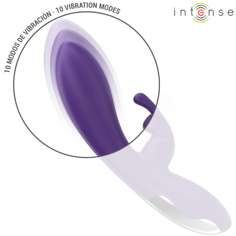 Close-up do Vibrador Rabbit INTENSE Randall Roxo, mostrando seu design ergonómico e estimulador clitoriano.