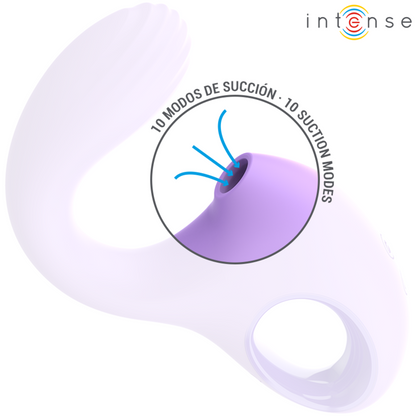 Close-up do Vibrador e Estimulador Intense Baxter Violet, destacando seu design ergonômico, material de silicone e cor violeta vibrante.