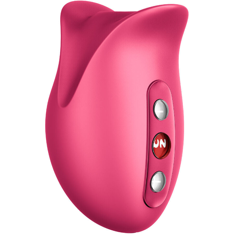 Close-up do Vibrador FUN FACTORY Belle Air Pulse Framboesa, destacando o design em rosa e a textura de silicone.