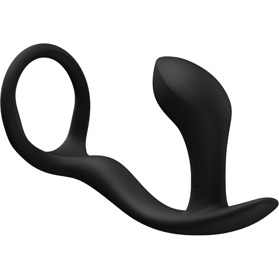 Imagem do FUN FACTORY Bootie Ring Plug Anal com Anel Peniano Preto, destacando seu design combinado e material de silicone.