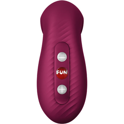 Close-up do Vibrador FUN FACTORY Desire Air Pulse Vermelho Vinho, destacando seu design elegante e bocal de estimulação.