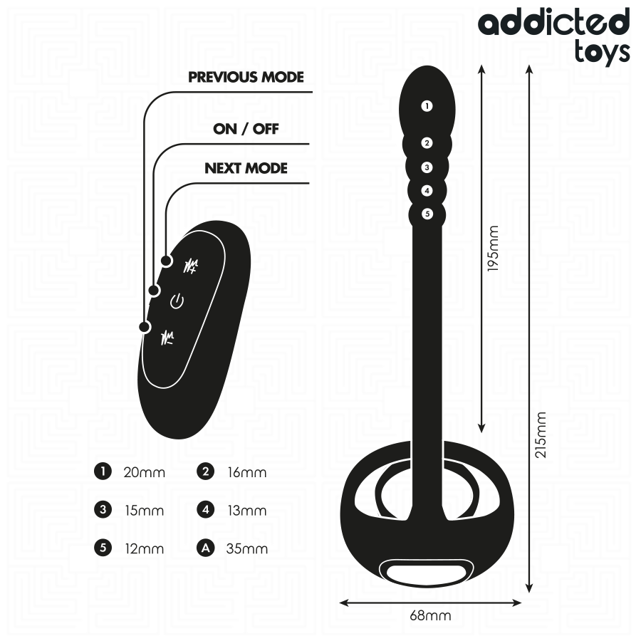 Anel peniano vibrante Addicted Toys com controlo remoto e estimulação do ponto P.