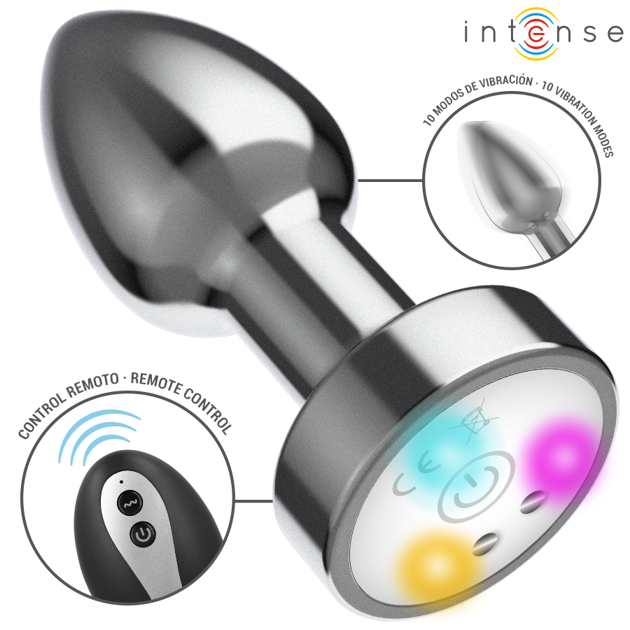 Plug Anal Vibrante de Metal Intense com LED e Controle Remoto, Tamanho S