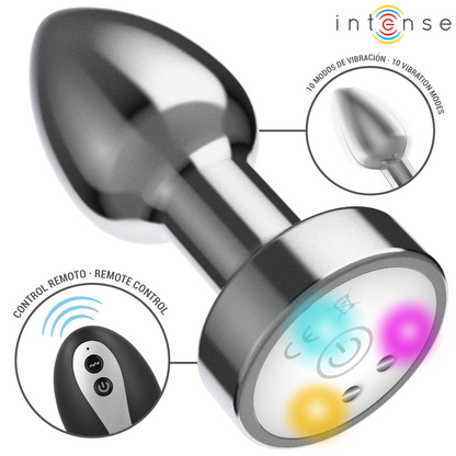 Plug Anal Vibrante de Metal Intense com LED e Controle Remoto, Tamanho S