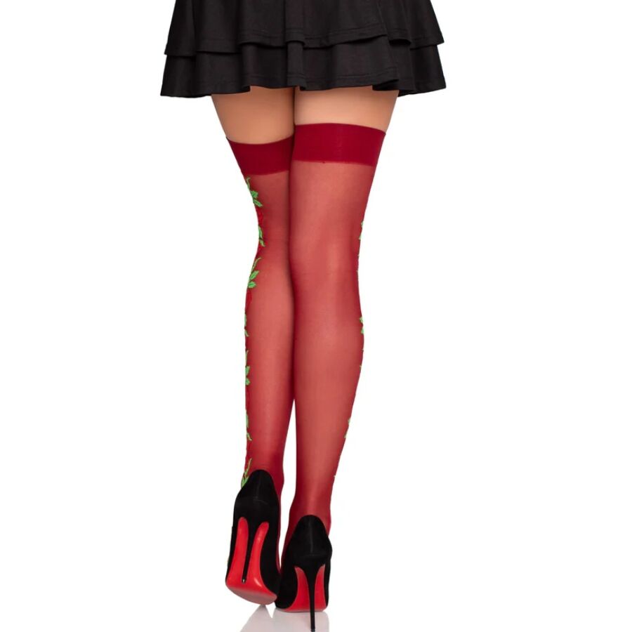 LEG AVENUE - MEDIAS DE LIGA CON FLORES ROJAS 1957 - TALLA ÚNICA
