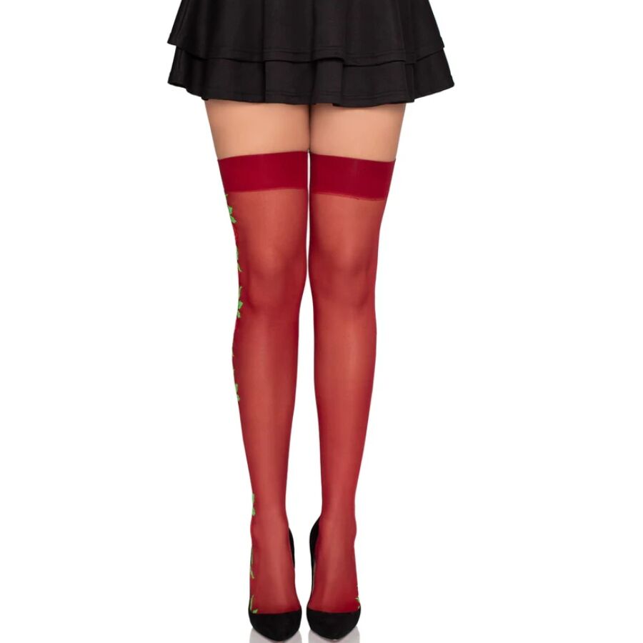 LEG AVENUE - MEDIAS DE LIGA CON FLORES ROJAS 1957 - TALLA ÚNICA