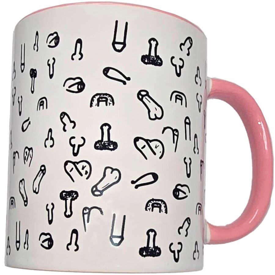 Taza Pene Blanca con Asa Rosa 370ml