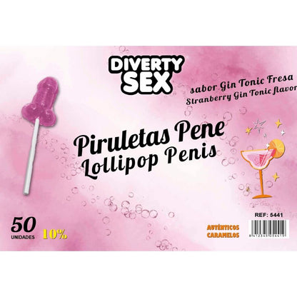 Piruletas con Forma de Pene Sabor Fresa Gin Tónica con 10% Alcohol