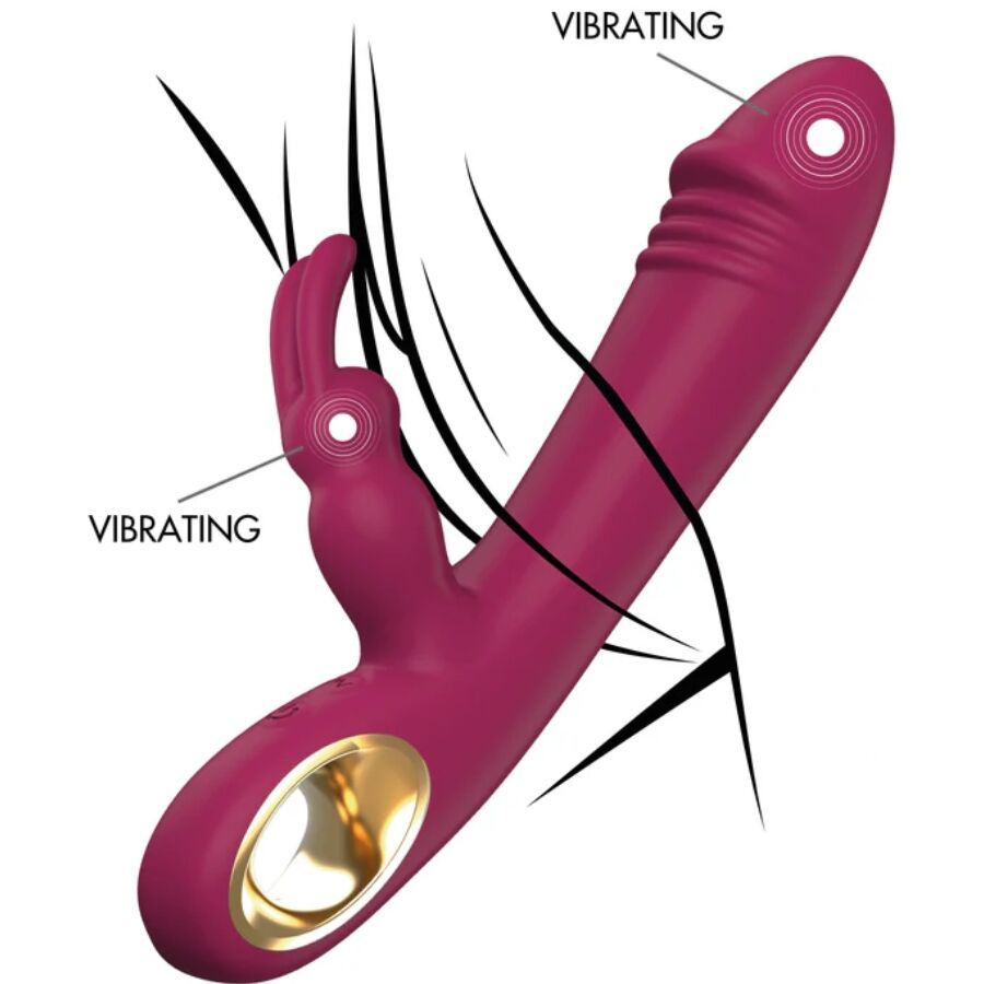 Close-up do Vibrador Coelho TOYJOY Taygeta, destacando seu design ergonómico e estimuladores duplos.
