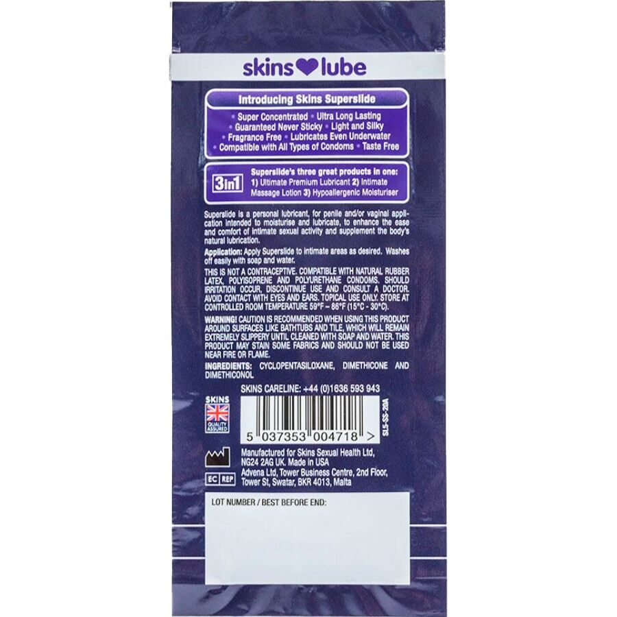Lubricante Superslide a Base de Silicona, Dosis Única de 5 ml