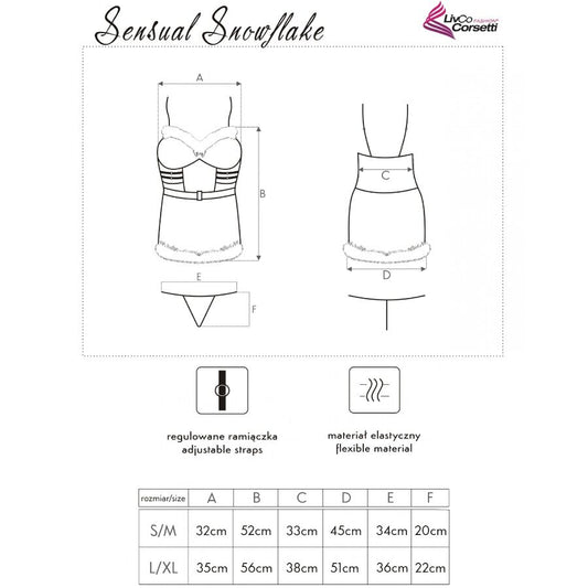 LIVCO CORSETTI FASHION - SENSUAL SNOWFLAKE LC 90603 CAMISA NAVIDEÑA + BRAGUITA TANGA + DIADEMA S/M