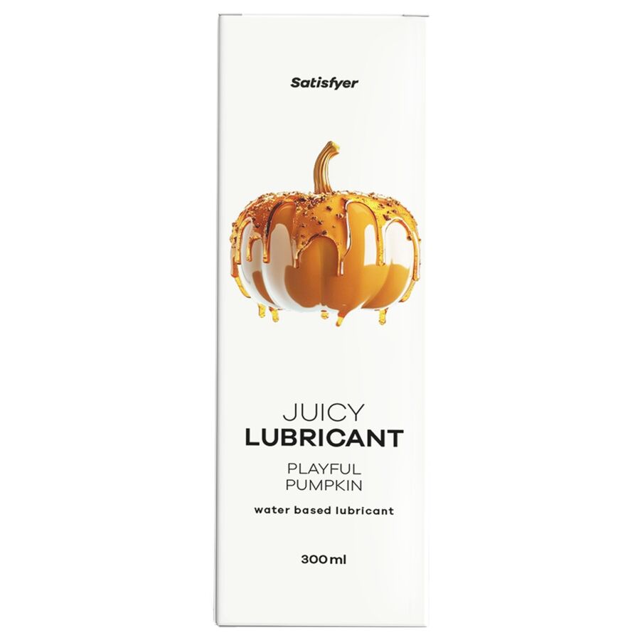 Frasco de Satisfyer Lubrificante Juicy Playful Pumpkin 300ml com aroma de abóbora e especiarias.