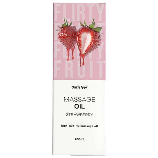 Satisfyer Óleo de Massagem Morango 250ml para massagens sensuais e pele hidratada.