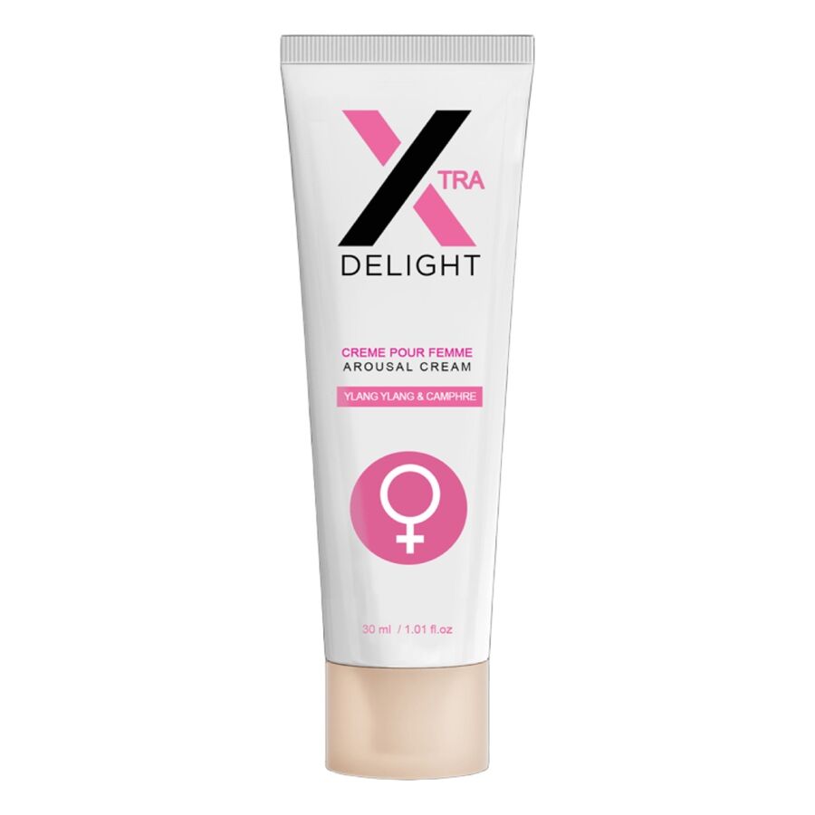 Creme de Excitação Clitoriana RUF X-Delight 30ml, frasco detalhado com ingredientes afrodisíacos.