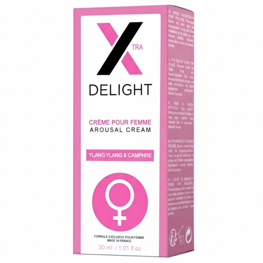 Creme de Excitação Clitoriana RUF X-Delight 30ml, frasco detalhado com ingredientes afrodisíacos.