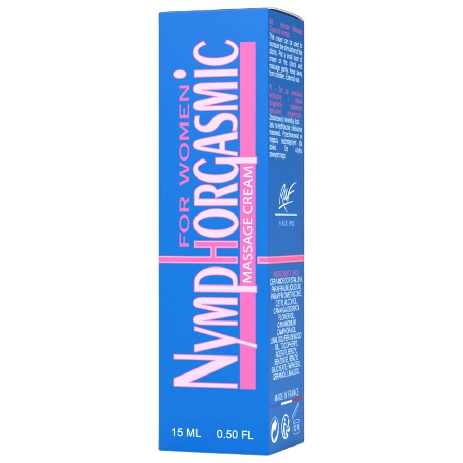 Imagem do RUF Creme Nymphorgasmic 15ML, que realça o design do frasco e a textura do creme.