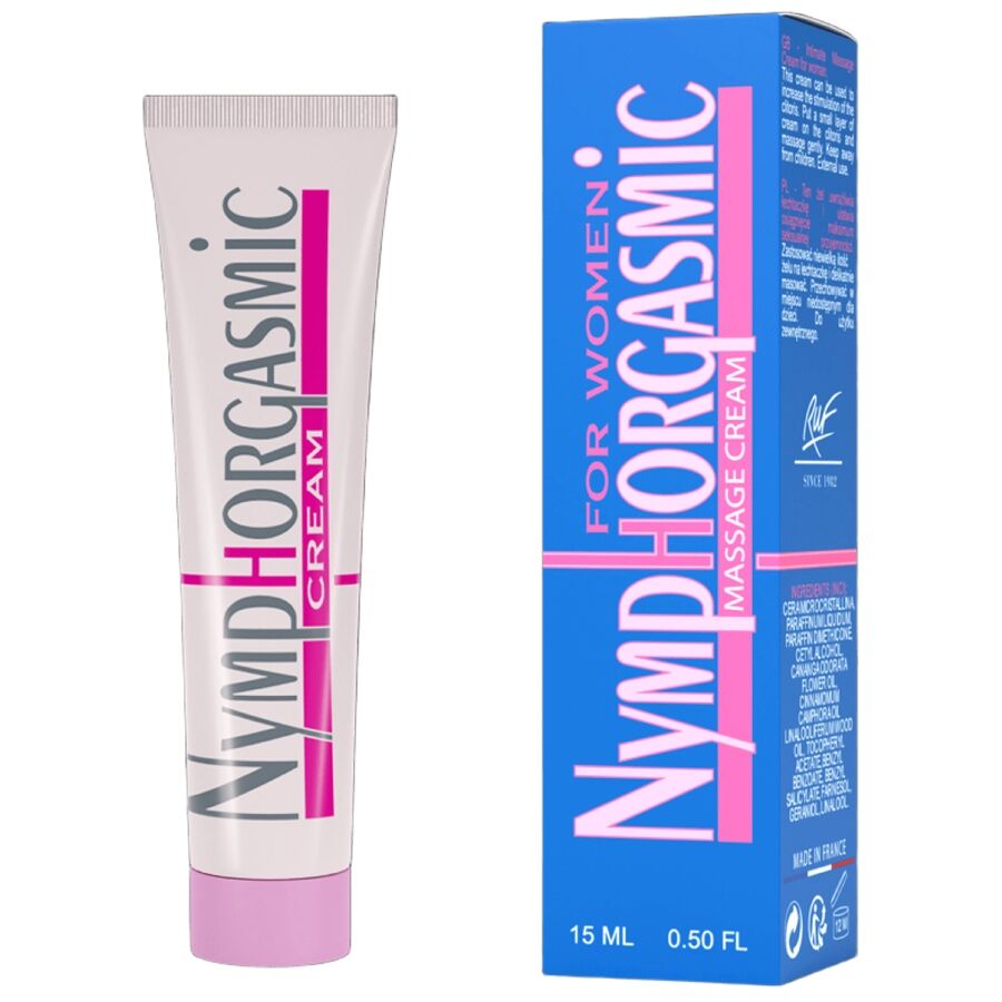 Imagem do RUF Creme Nymphorgasmic 15ML, que realça o design do frasco e a textura do creme.