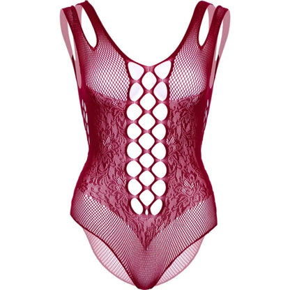 Body sem costura Leg Avenue Borgonha Plus Size 1X/2X em tule e renda