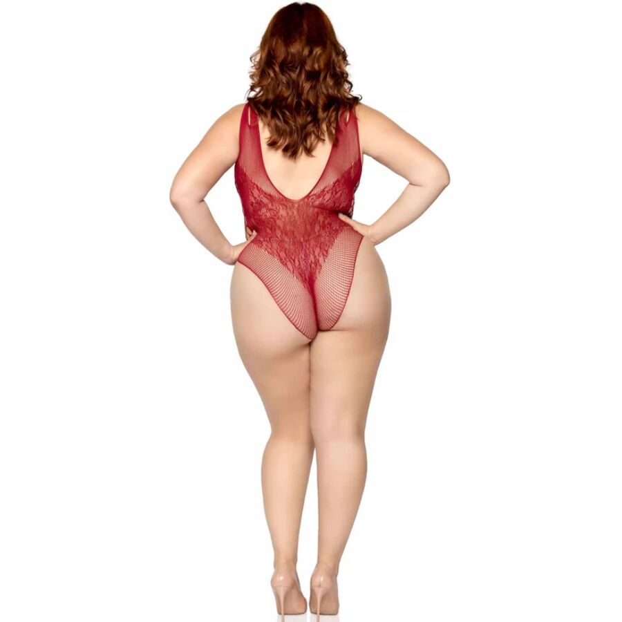 Body sem costura Leg Avenue Borgonha Plus Size 1X/2X em tule e renda