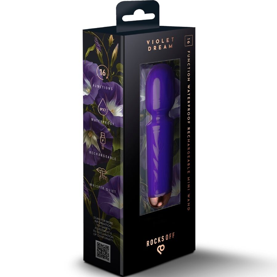 ROCKS-OFF Mini Varinha Recarregável 16 Funções Tulipa Preta para estimulação íntima