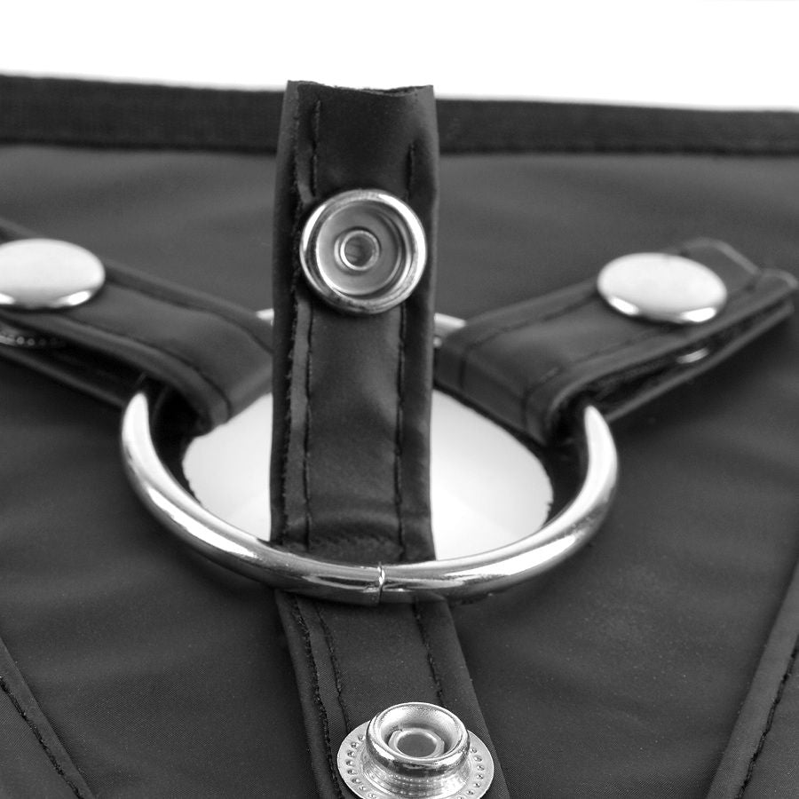 Close-up of the FETISH FANTASY SERIES Arnês Strap-On Ajuste Perfeito showing its soft nylon and adjustable features.