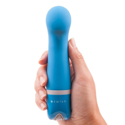 Vibrador B SWISH Bdesired Deluxe Curve Azul, mostrando seu design ergonômico e material de silicone macio.