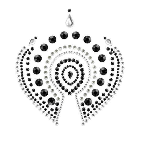 Close-up da Joia Íntima BIJOUX - INDISCRETS Flamboyant Preto & Prata, mostrando detalhes brilhantes e design elegante.
