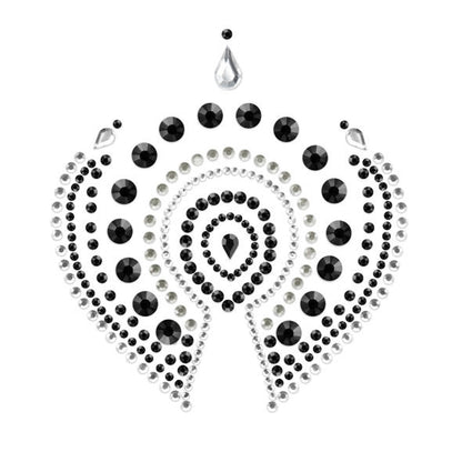 Close-up da Joia Íntima BIJOUX - INDISCRETS Flamboyant Preto & Prata, mostrando detalhes brilhantes e design elegante.