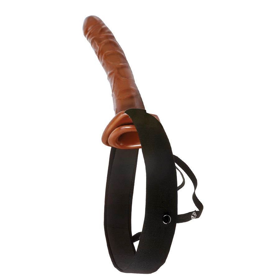 Close-up do FETISH FANTASY SERIES Chocolate Dream Strap-On Oco 10" mostrando seu design e arnês ajustável.
