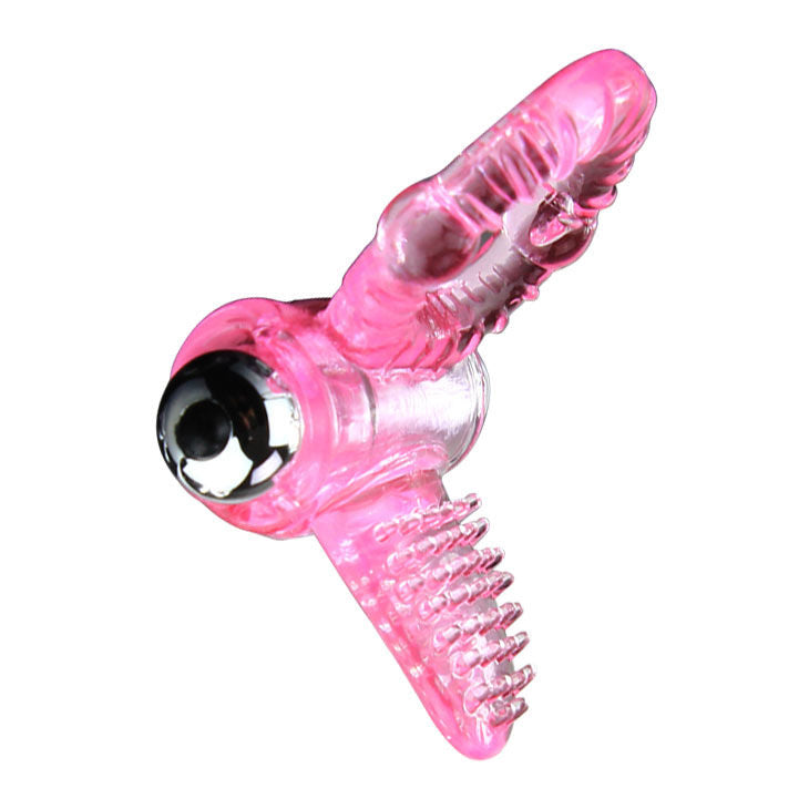 Anel Vibratório BAILE Sweet ABS Rosa com Estimulador Clitoriano, mostrando design ergonômico e material flexível.
