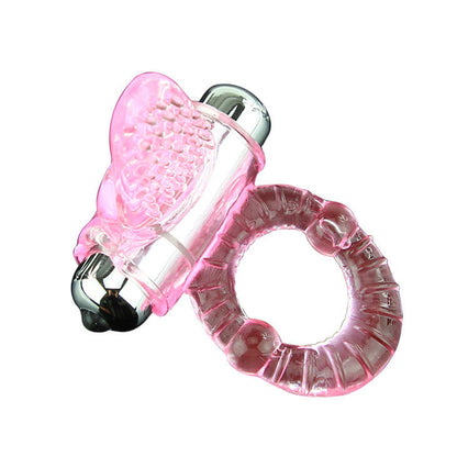 Anel Vibratório BAILE Sweet ABS Rosa com Estimulador Clitoriano, mostrando design ergonômico e material flexível.