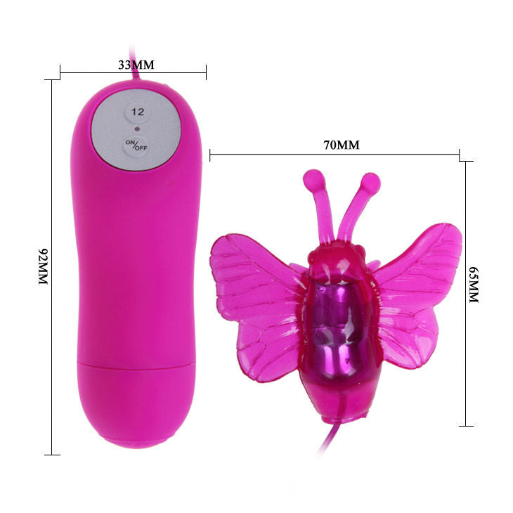 Vibrador estimulador borboleta PRETTY LOVE em silicone, cor lilás, com 12 modos de vibração e controlo com fio.