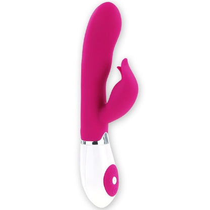 Close-up do Vibrador PRETTY LOVE Felix com estimulador, em lilás e branco, destacando seu design ergonómico e material de silicone.