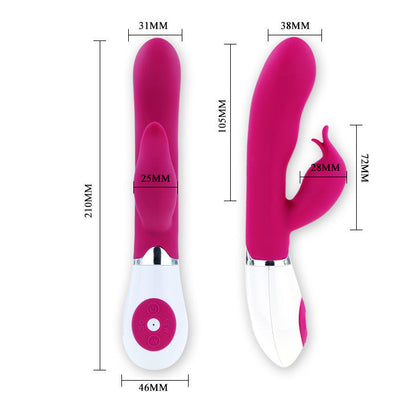 Close-up do Vibrador PRETTY LOVE Felix com estimulador, em lilás e branco, destacando seu design ergonómico e material de silicone.