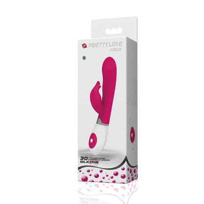 Close-up do Vibrador PRETTY LOVE Felix com estimulador, em lilás e branco, destacando seu design ergonómico e material de silicone.