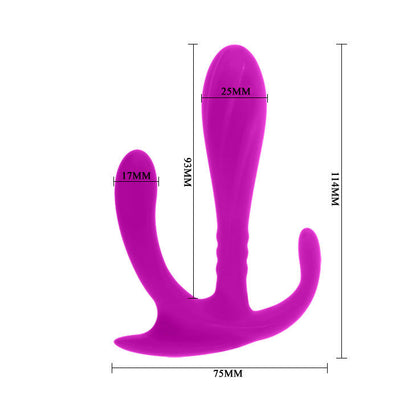 Close-up do Estimulador Duplo Edgar PRETTY LOVE, mostrando seu design ergonómico de silicone para estimulação vaginal e anal.